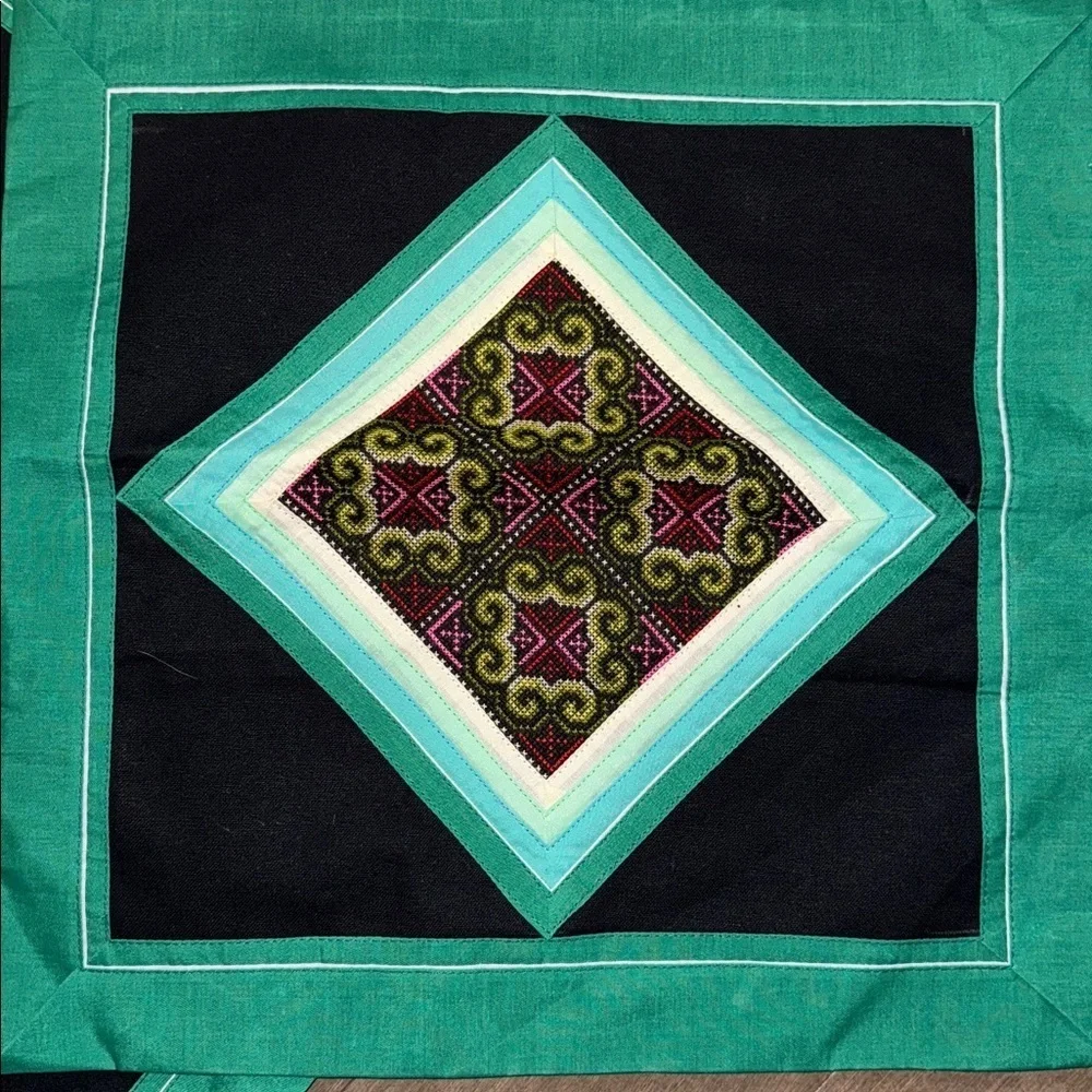 Hmong Quilted & Cross Stitched Pillow Cover Set of 2